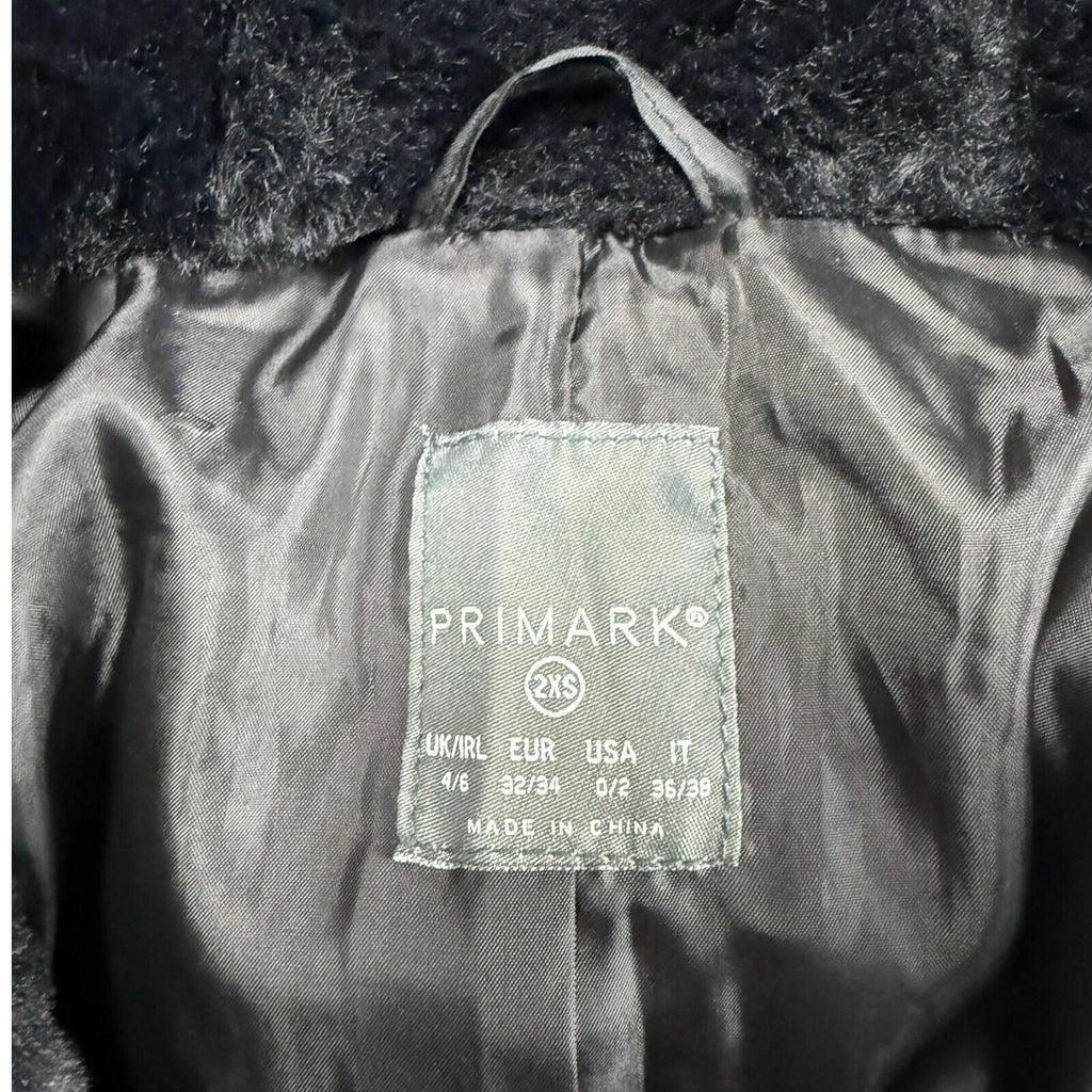 Primark Faux Fur Hooded Coat Jacket Women’s UK Size 2XS Black Snap Button Lined