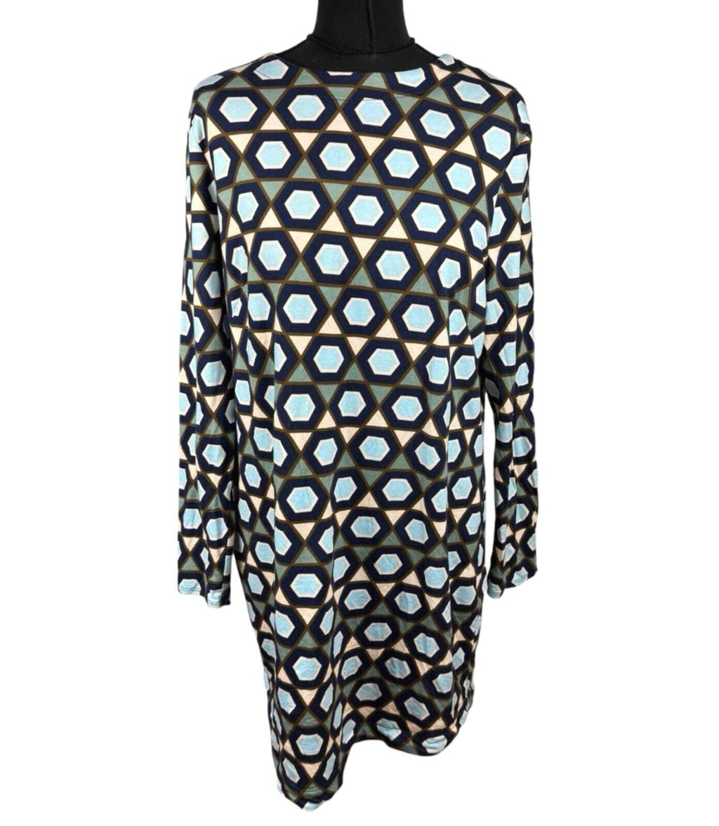 H&M Long Sleeve Mini Dress Women’s UK Size M Geometric Print Blue
