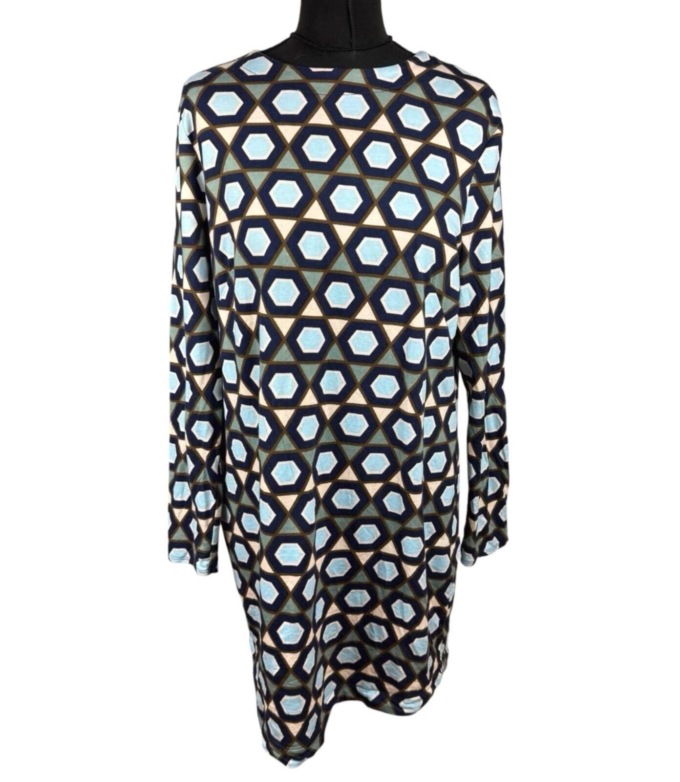 H&M Long Sleeve Mini Dress Women’s UK Size M Geometric Print Blue