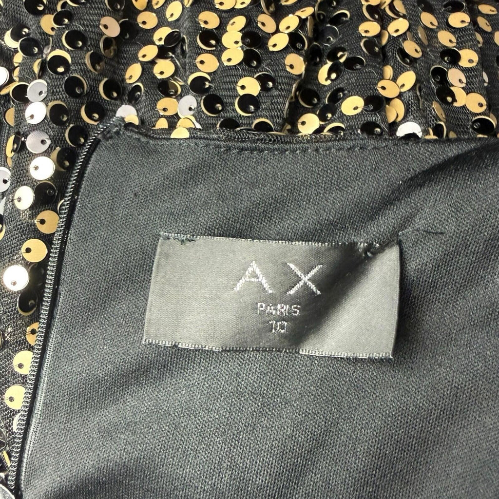 AX Paris Sequin Mini Dress Women’s UK Size 10 Long Sleeve Black Gold