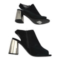 NewLook Peep Toe Ankle Boots Women’s UK Size Mirrored Silver Block Heel Black