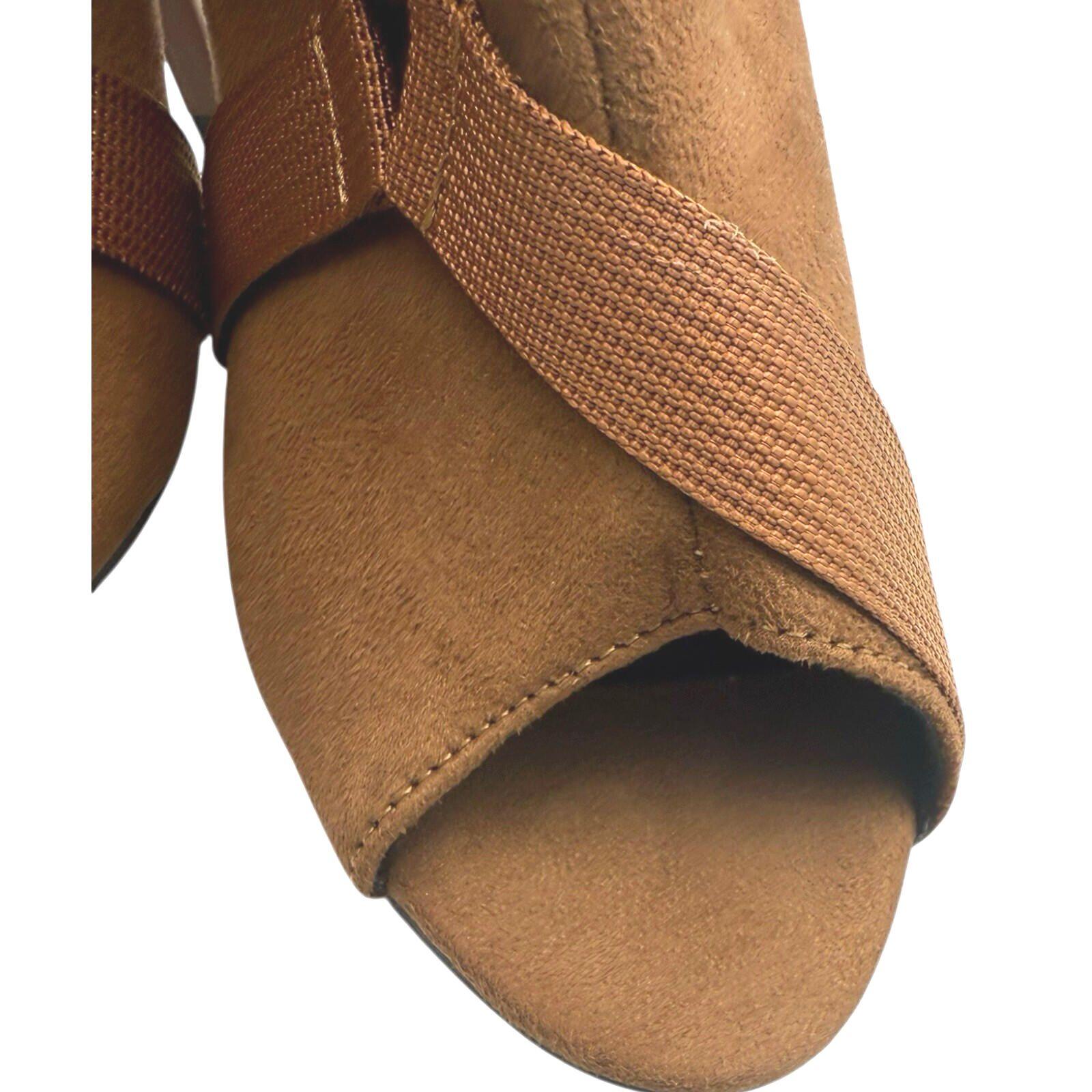 Brown Suede Calf Boots Women’s UK Size 3 Peep Toe. Gold Buckles Stiletto Boots