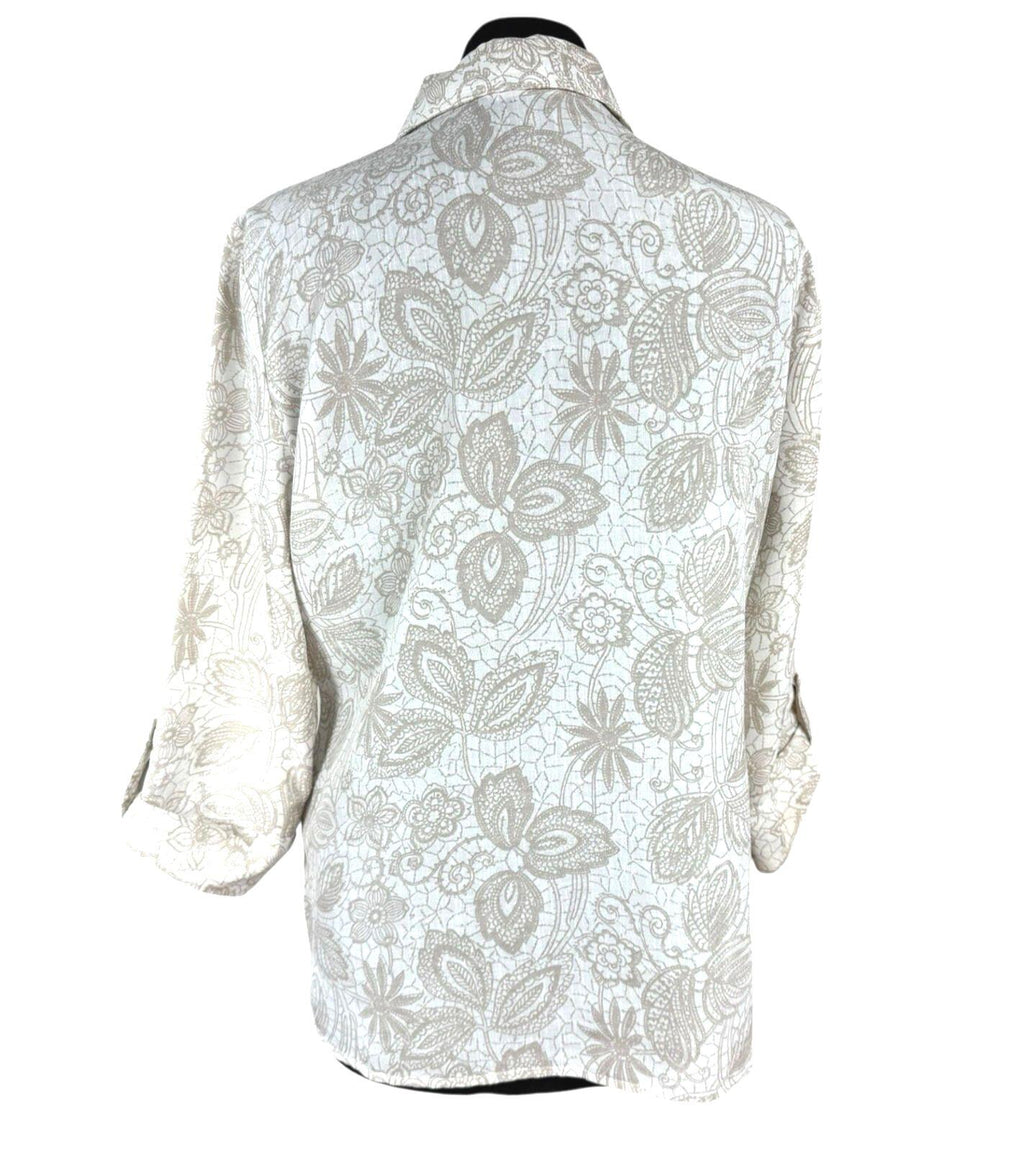 Marks & Spencer Shirt Blouse Women’s UK Size 12 Beige Floral Collared 3/4 Sleeve