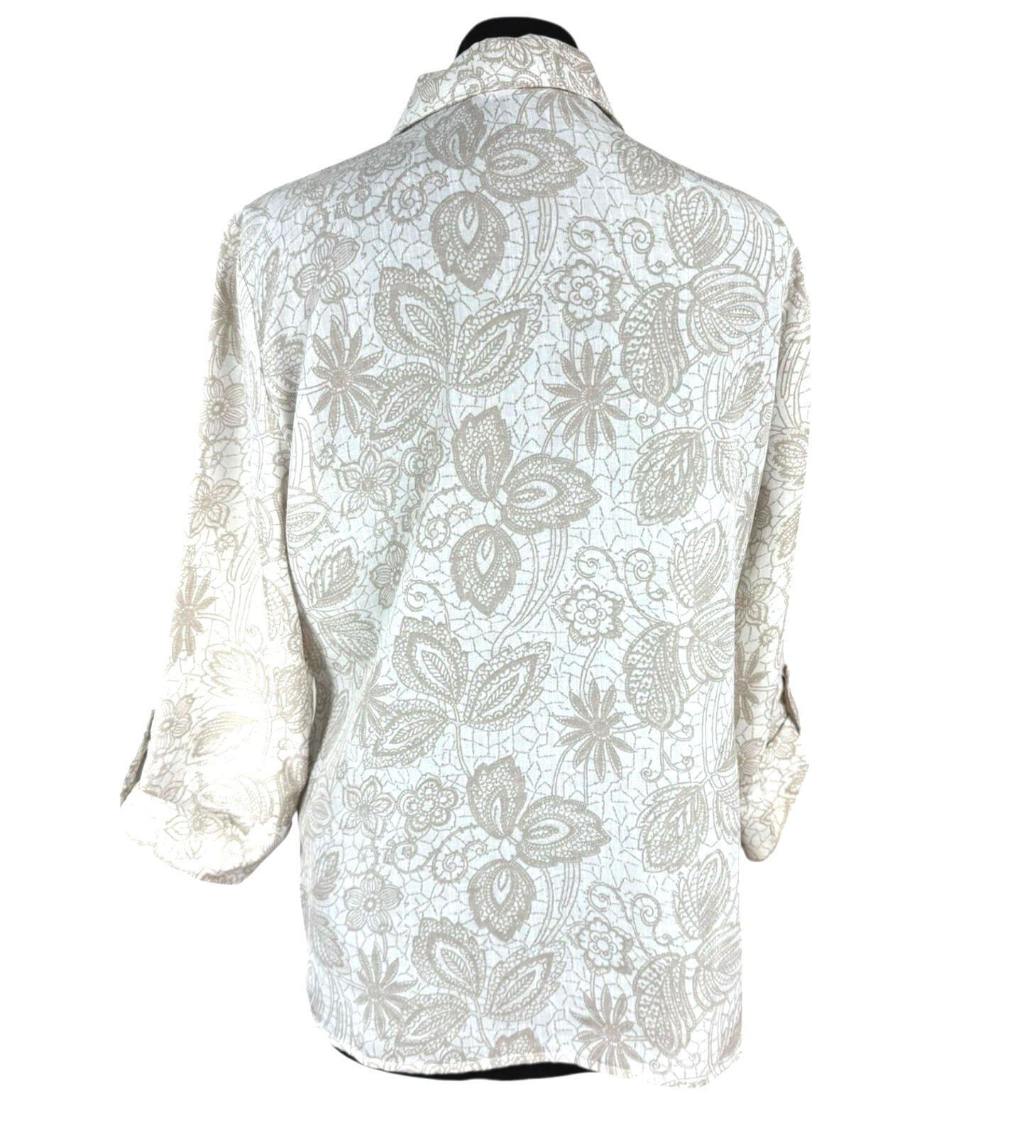 Marks & Spencer Shirt Blouse Women’s UK Size 12 Beige Floral Collared 3/4 Sleeve